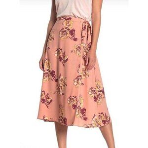 NWT Faux Wrap Midi Skirt Pink Paintbrush Floral Small